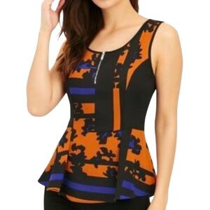 Jaye.e. Black Multicolor Print Sleeveless Peplum Back Zipper